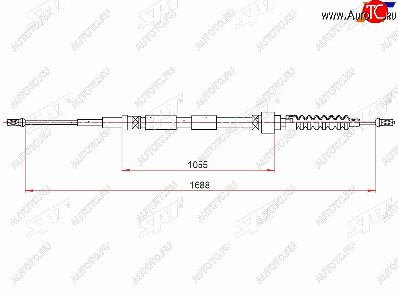 779 р. Трос ручного тормоза RH SAT  Audi A3 ( 8LA хэтчбэк 5 дв.,  8L1 хэтчбэк 3 дв.) (1996-2003), Skoda Octavia  Tour A4 1U2 (1997-2010) (дисковые тормоза)  с доставкой в г. Нижний Новгород