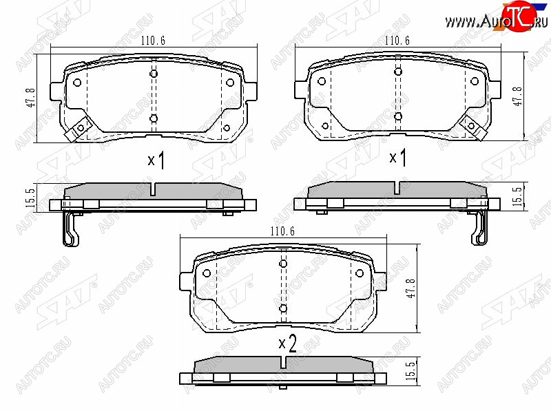 1 089 р. Колодки тормозные задние LH-RH SAT  Hyundai Starex/Grand Starex/H1  TQ (2007-2022) дорестайлинг, рестайлинг, 2-ой рестайлинг  с доставкой в г. Нижний Новгород