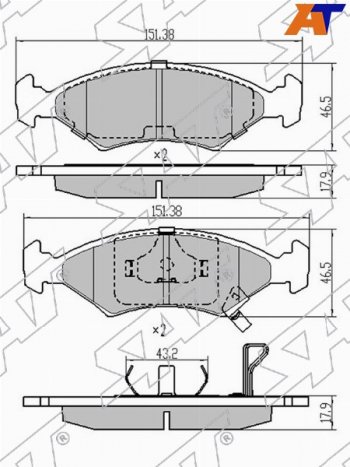 Колодки тормозные передние FL-FR SAT Chevrolet Cobalt седан дорестайлинг (2011-2016)