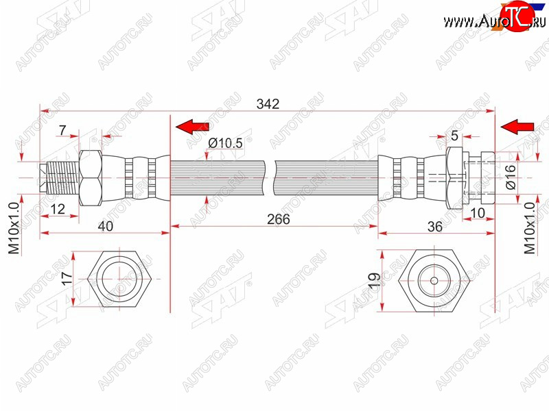 939 р. Шланг тормозной передний (Таиланд) RH SAT  Mitsubishi Fuso Canter (2000-2024)  с доставкой в г. Нижний Новгород