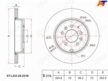 Задний тормозной диск(Ø324.6) SAT  CX-7  ER, CX-9  TB, MPV  LY