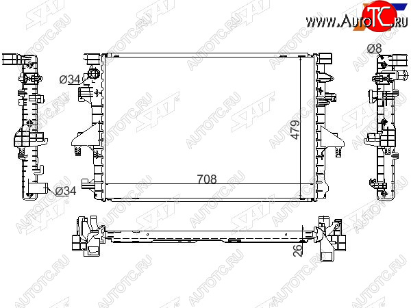 11 449 р. Радиатор охлаждающей жидкости SAT   Volkswagen Multivan  T5 - Transporter ( T5,  T6,  T6.1)  с доставкой в г. Нижний Новгород