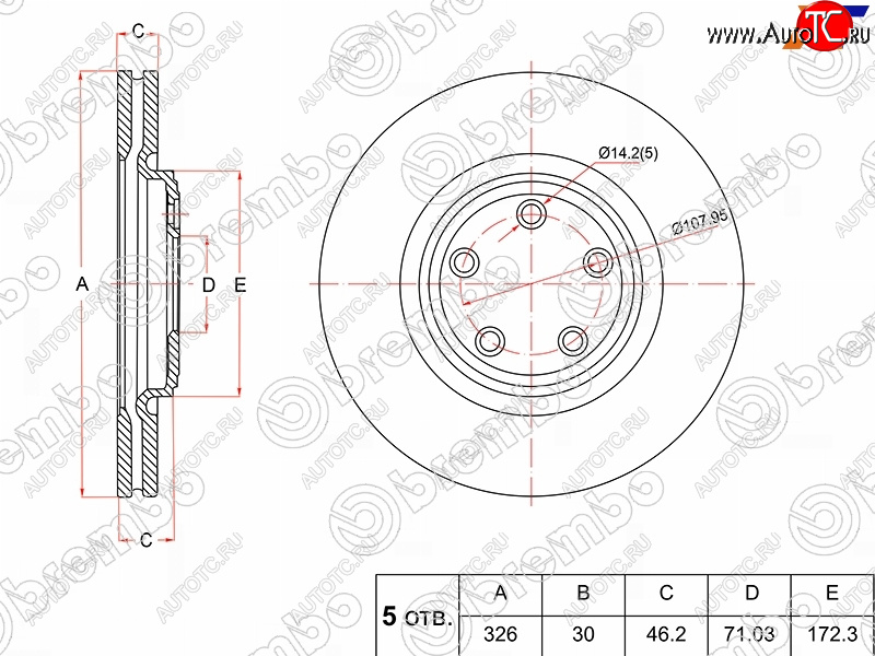 10 249 р. Передний тормозной диск(Ø326) BREMBO  Jaguar XF  X250 - XKR  с доставкой в г. Нижний Новгород