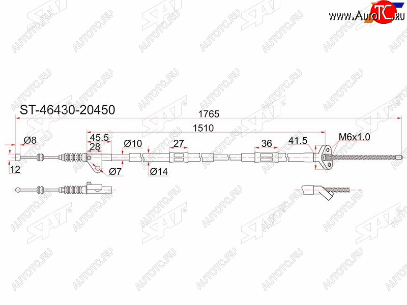 1 299 р. Трос ручника 2WD LH SAT  Toyota Caldina ( T190,  T210) - Corona SF  T190  с доставкой в г. Нижний Новгород