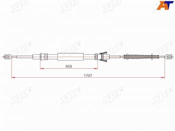 Трос ручного тормоза RH-LH SAT Skoda Rapid NH3 рестайлинг лифтбэк (2017-2020)  (барабанные тормоза)