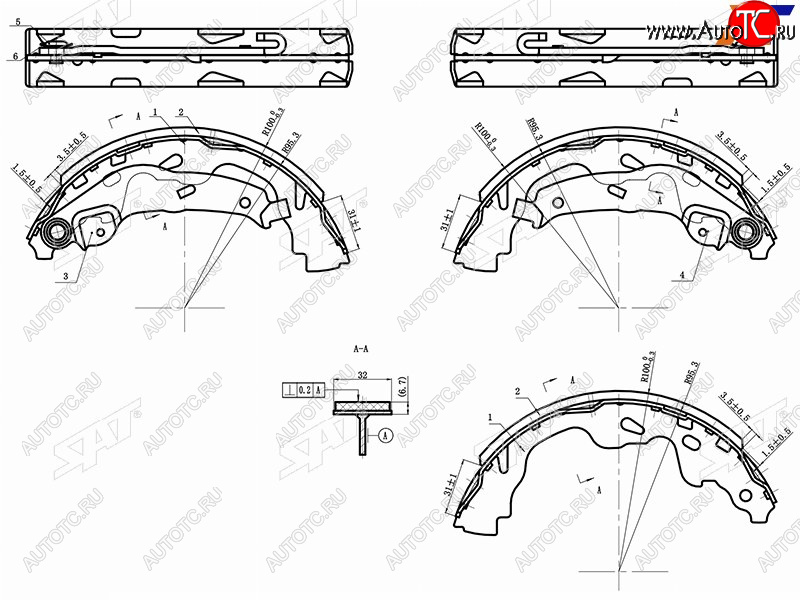 1 169 р. Колодки тормозные барабанные задние RH-LH SAT  Suzuki Swift ( ZC,  ZC11S,ZC21S, ZD11S) (2003-2010), Toyota Aygo ( 2) (2005-2024), Toyota Corolla Verso  AR10 (2004-2009), Toyota Yaris  XP10 (1999-2005)  с доставкой в г. Нижний Новгород