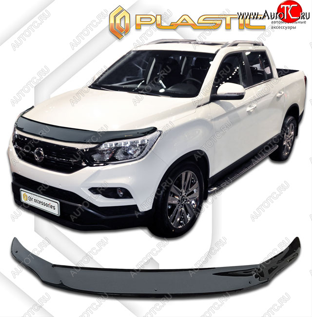 2 599 р. Дефлектор капота CA-Plastic  SSANGYONG Rexton Sports  Q200 (2018-2021) (classic черный, без надписи)  с доставкой в г. Нижний Новгород