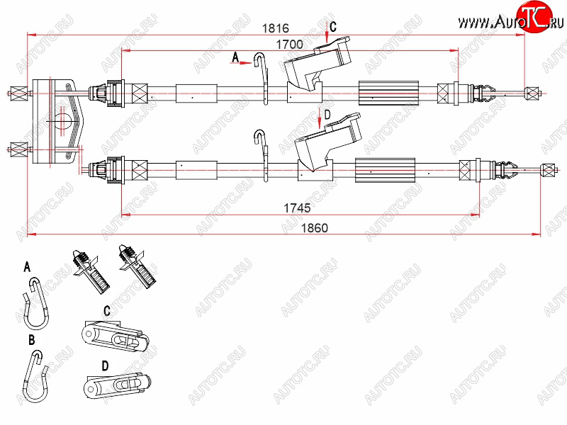 2 069 р. Трос ручного тормоза SAT Ford Focus 2  седан дорестайлинг (2004-2008) (дисковые тормоза)  с доставкой в г. Нижний Новгород