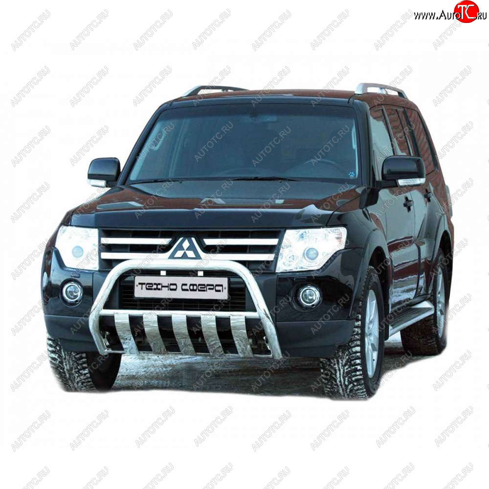 32 799 р. Передок плоский нержавейка d63.5, Техно Сфера  Mitsubishi Pajero ( 4 V90,  4 V80) (2006-2020) дорестайлинг, дорестайлинг, 1-ый рестайлинг, 3 дв. 1-ый рестайлинг, 2-ой рестайлинг (Нержавейка)  с доставкой в г. Нижний Новгород