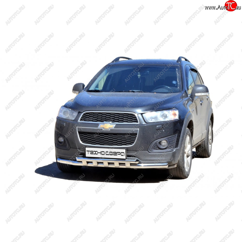 10 599 р. Защита переда труба двойная крашенная d63,5, Техно Сфера Chevrolet Captiva  дорестайлинг (2006-2011) (Черный глянец)  с доставкой в г. Нижний Новгород