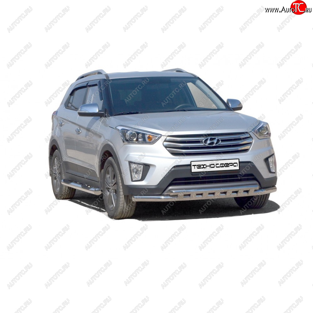 24 999 р. Защита переда труба двойная нержавейка d63,5, Техно Сфера  Hyundai Creta ( GS,  SU) (2015-2022) дорестайлинг, рестайлинг (Нержавейка)  с доставкой в г. Нижний Новгород