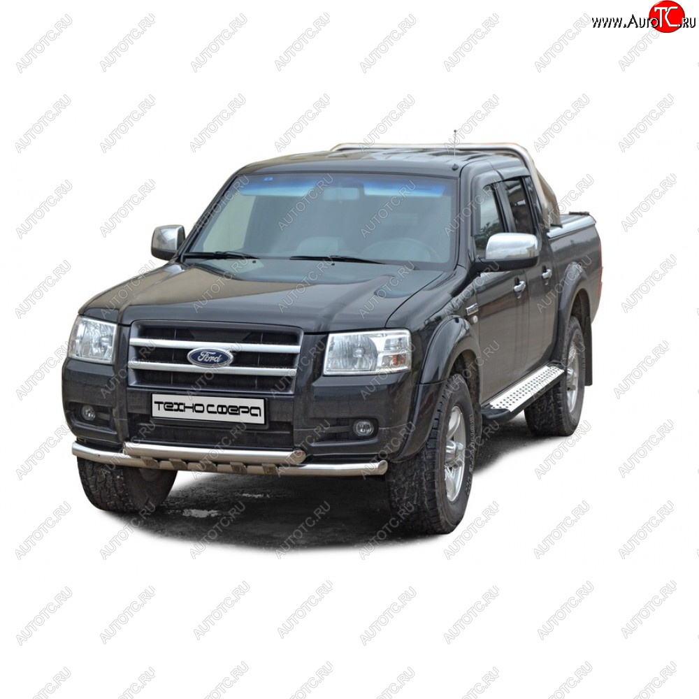 10 599 р. Защита переда труба двойная крашенная d63.5, Техно Сфера Ford Ranger (2006-2009) (Черный глянец)  с доставкой в г. Нижний Новгород