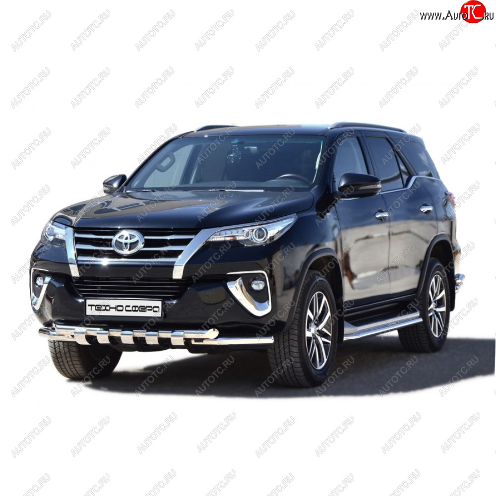 12 399 р. Защита переда труба двойная люкс крашенная d63.5, Техно Сфера Toyota Fortuner AN160 дорестайлинг (2015-2020) (Черный матовый)  с доставкой в г. Нижний Новгород