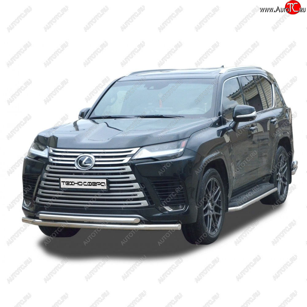 13 199 р. Защита переда труба двойная крашенная d63, d51, Техно Сфера  Lexus LX600  J310 (2021-2022) (Черный матовый)  с доставкой в г. Нижний Новгород