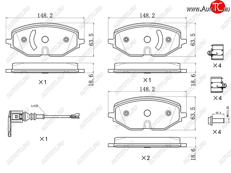 1 739 р. Колодки тормозные перед FL-FR SAT  Skoda Octavia  A8 (2019-2022), Volkswagen Golf  8 (2019-2024) (с датчиком износа и крепления)  с доставкой в г. Нижний Новгород