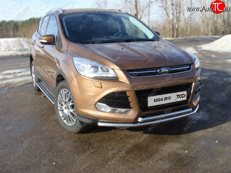 12 999 р. Защита передняя двойная d42,4*42,4 мм ТСС Тюнинг Ford Kuga 2 дорестайлинг (2013-2016) (нержавейка)  с доставкой в г. Нижний Новгород