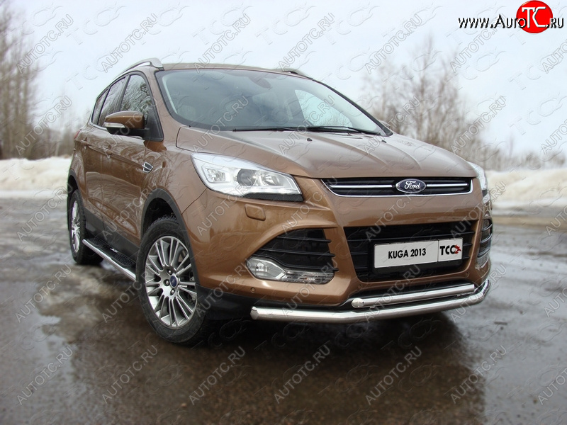 15 299 р. Защита передняя двойная d42,4*42,4 мм ТСС Тюнинг Ford Kuga 2 дорестайлинг (2013-2016) (нержавейка)  с доставкой в г. Нижний Новгород