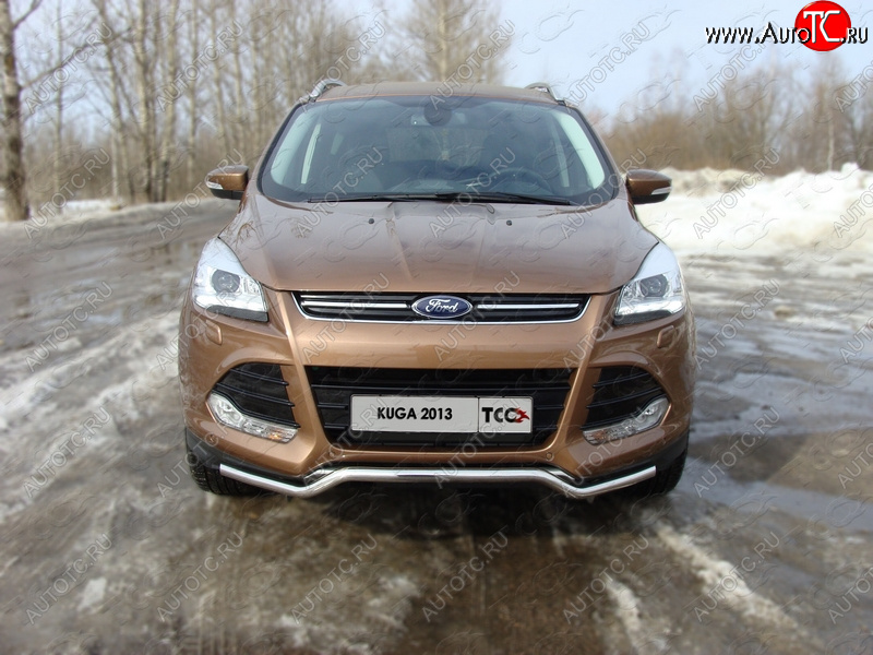 10 949 р. Защита переднего бампера нижняя d42,4 мм ТСС Тюнинг Ford Kuga 2 дорестайлинг (2013-2016) (нержавейка)  с доставкой в г. Нижний Новгород