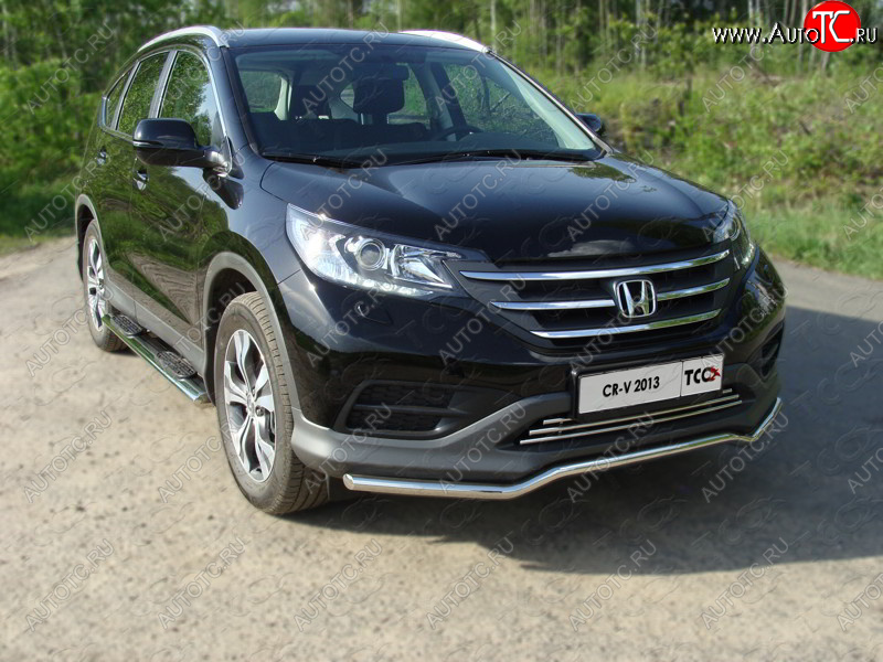 28 849 р. Пороги овальные с накладкой 120х60 мм ТСС Тюнинг Honda CR-V RM1,RM3,RM4 дорестайлинг (2012-2015) (серые)  с доставкой в г. Нижний Новгород