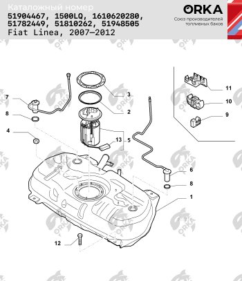 15 699 р. Топливный бак (550х240х940)Бензин сталь (антикоррозия) ORKA Fiat Linea (2007-2016)  с доставкой в г. Нижний Новгород. Увеличить фотографию 12