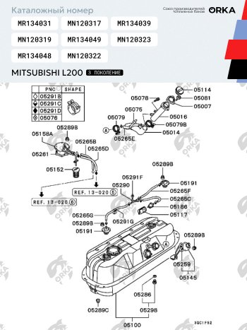 42 699 р. Топливный бак 75 литров (стагер)ORKA Mitsubishi L200 3 K6T-K7T дорестайлинг (1996-2005) ( из алюминия под штатную защиту)  с доставкой в г. Нижний Новгород. Увеличить фотографию 5