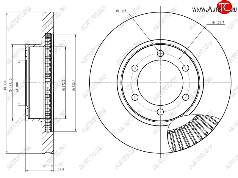 3 499 р. Диск тормозной передний Ø338mm HOSU  Lexus GX470  J120 (2002-2007), Toyota 4Runner  N210 (2002-2005), Toyota Land Cruiser Prado  J120 (2002-2009)  с доставкой в г. Нижний Новгород