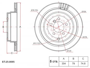 Задний тормозной диск(Ø354) SAT Land Rover (Ленд) Range Rover (Ренж)  3 L322 (2002-2012) 3 L322 дорестайлинг, рестайлинг, 2-ой рестайл