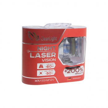 Лампа 12V H7 55W +200% (2шт.) Night Laser Vision CLEARLIGHT Suzuki Wagon R MH34S дорестайлинг (2012-2014)