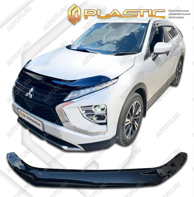 2 299 р. Дефлектор капота CA-Plastic  Mitsubishi Eclipse Cross  GK (2021-2022) рестайлинг (серия Classic черный)  с доставкой в г. Нижний Новгород