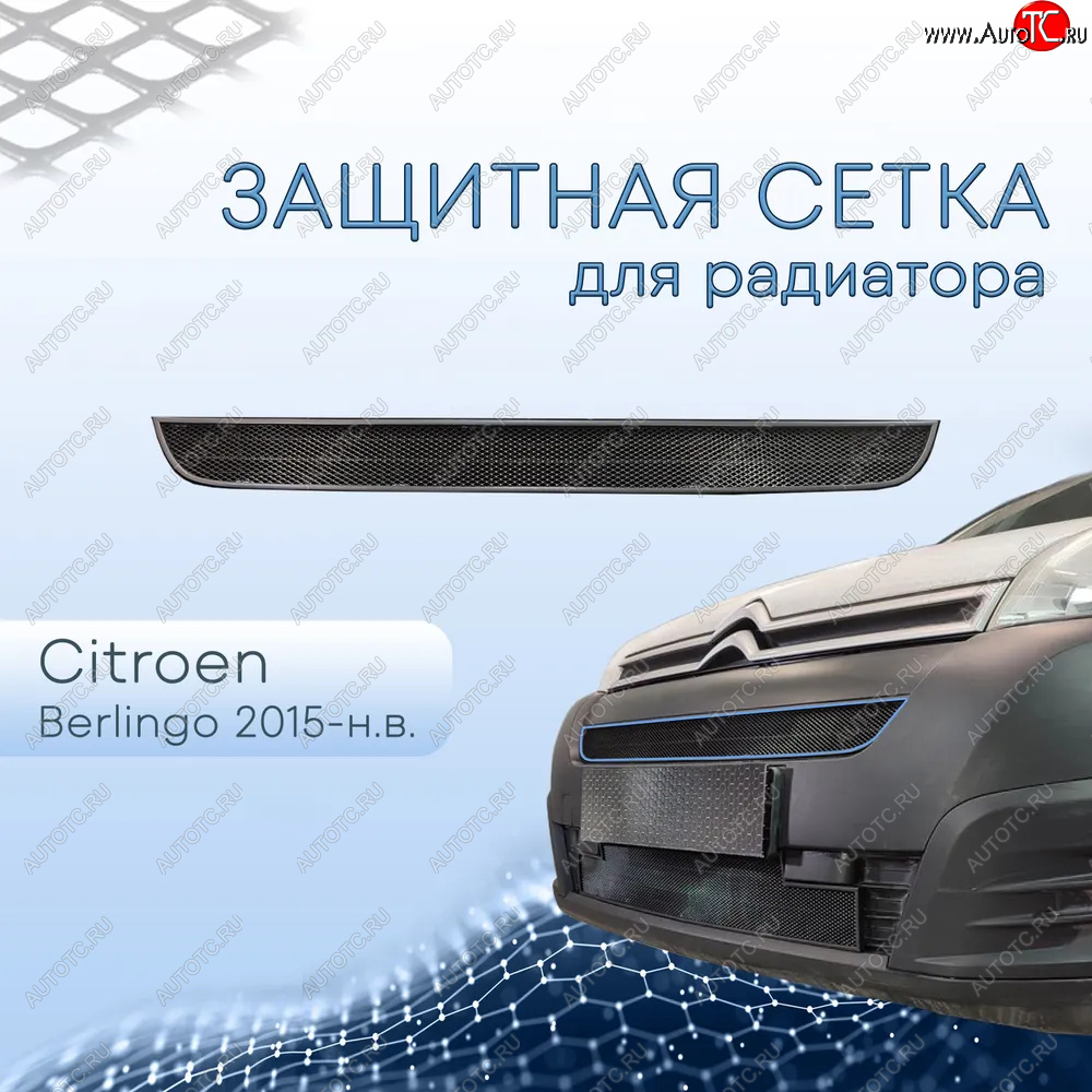 2 399 р. Защитная сетка в бампер (верх, ячейка 3х7 мм) Alfeco Стандарт CITROEN Berlingo B9 рестайлинг (2015-2022) (Чёрная)  с доставкой в г. Нижний Новгород