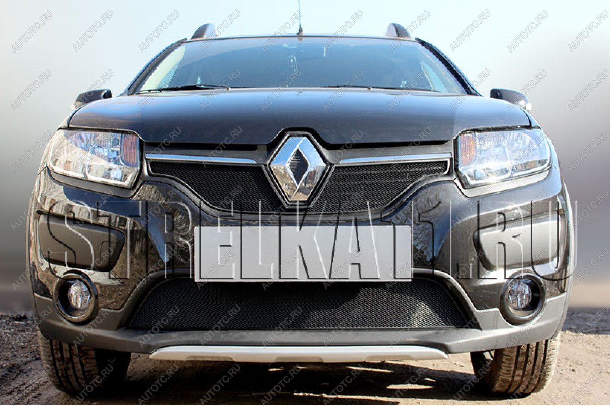 3 299 р.  Защита радиатора Стрелка11 Стандарт  Renault Logan  2 - Sandero Stepway  (B8) (черная)  с доставкой в г. Нижний Новгород