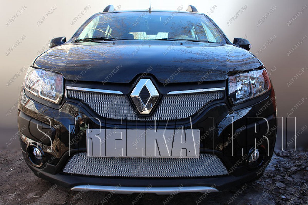 3 589 р. Защита радиатора Стрелка11 Стандарт Renault Logan 2 дорестайлинг (2014-2018) (хром)  с доставкой в г. Нижний Новгород