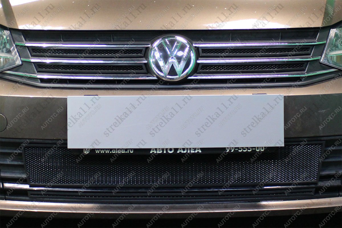 3 679 р. Защита радиатора (4 части верх) Стрелка11 Стандарт Volkswagen Polo 5 седан рестайлинг (2015-2020) (черная)  с доставкой в г. Нижний Новгород