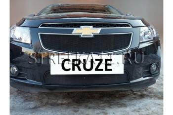 Зимняя заглушка решетки радиатора (верх) Стрелка11 Chevrolet Cruze J300 седан дорестайлинг (2009-2012)  (черная)