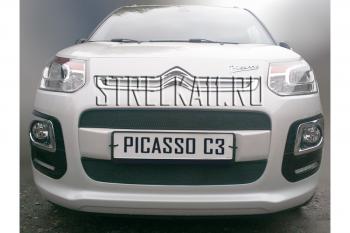 1 599 р. Зимняя заглушка решетки радиатора (верх) Стрелка11  CITROEN C3 Picasso  рестайлинг (2013-2017) (черная)  с доставкой в г. Нижний Новгород. Увеличить фотографию 2