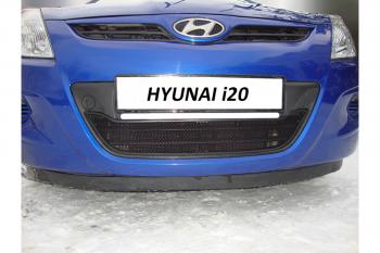 799 р. Зимняя заглушка решетки радиатора Стрелка11 Hyundai i20 PB хэтчбэк дорестайлинг (2008-2012) (черная)  с доставкой в г. Нижний Новгород. Увеличить фотографию 2