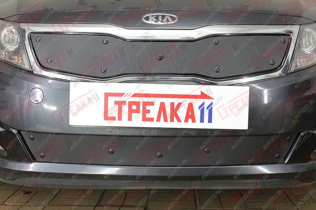 799 р. Зимняя заглушка решетки радиатора (верх) Стрелка11  KIA Optima  3 TF (2010-2013) дорестайлинг седан (черная)  с доставкой в г. Нижний Новгород