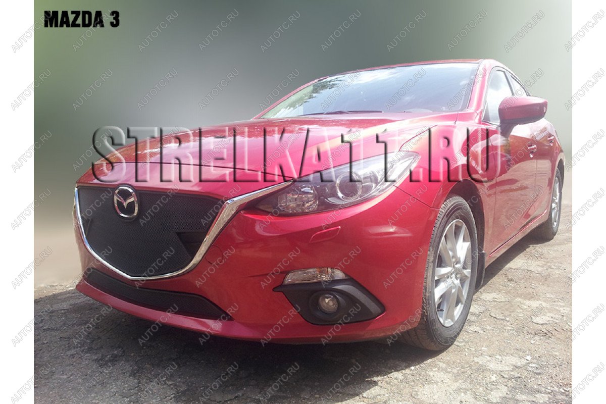 799 р. Зимняя заглушка решетки радиатора (верх) Стрелка11 Mazda 3/Axela BM дорестайлинг, хэтчбэк (2013-2016) (черная)  с доставкой в г. Нижний Новгород