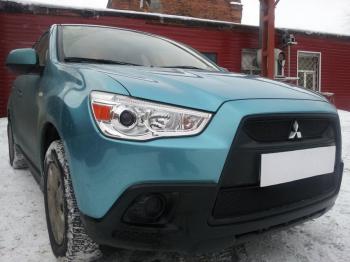 799 р. Зимняя заглушка решетки радиатора (верх, 2 части) Стрелка11  Mitsubishi ASX (2010-2012) дорестайлинг (черная)  с доставкой в г. Нижний Новгород. Увеличить фотографию 2