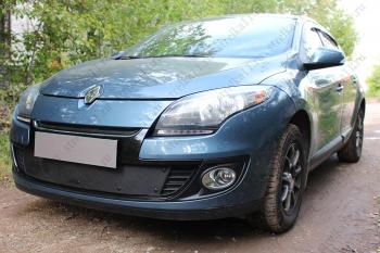 969 р. Зимняя заглушка решетки радиатора (верх) Стрелка11 Renault Megane купе 3 дв. 2-ой рестайлинг (2014-2016) (черная)  с доставкой в г. Нижний Новгород. Увеличить фотографию 2