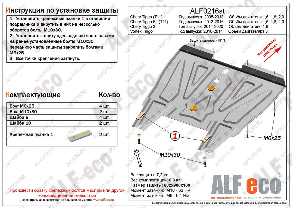 10 999 р. Защита картера и кпп (V-1.8) ALFECO Vortex Tingo рестайлинг (2012-2014) (алюминий 4 мм)  с доставкой в г. Нижний Новгород