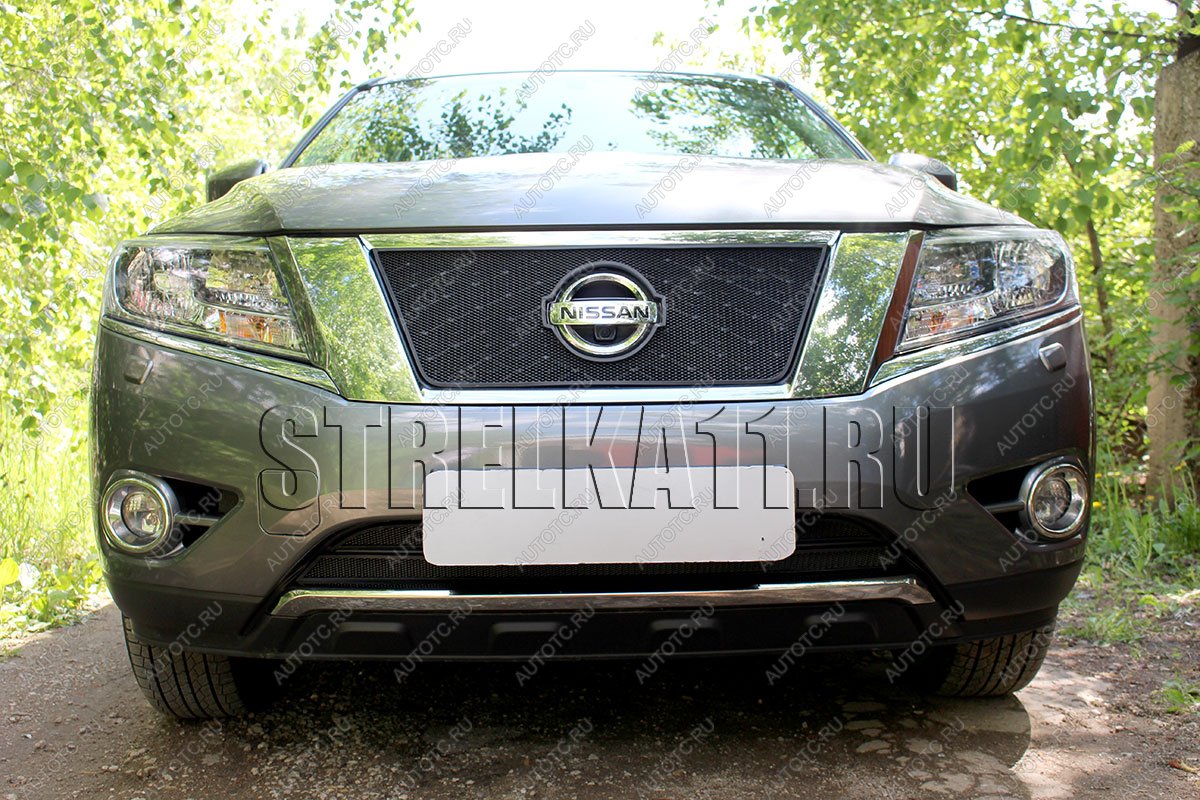 8 649 р. Защита радиатора (низ 2 части) Стрелка11 PREMIUM Nissan Pathfinder R52 дорестайлинг (2012-2017) (черная)  с доставкой в г. Нижний Новгород