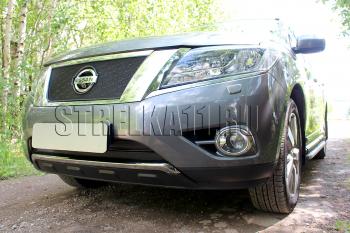 8 649 р. Защита радиатора (низ 2 части) Стрелка11 PREMIUM Nissan Pathfinder R52 дорестайлинг (2012-2017) (черная)  с доставкой в г. Нижний Новгород. Увеличить фотографию 2