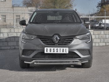 Защита переднего бампера (2 трубы Ø42 мм, нержавейка) SLITKOFF Renault (Рено) Arkana (Аркана) (2019-2024)