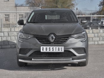 Защита переднего бампера (2 трубы Ø63 и 42 мм, нержавейка) SLITKOFF Renault Arkana (2019-2025)