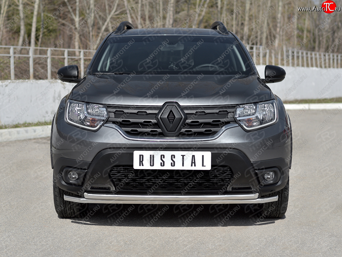 9 599 р. Защита переднего бампера (2 трубы Ø42 мм, нержавейка) Russtal Renault Duster HM (2020-2024)  с доставкой в г. Нижний Новгород