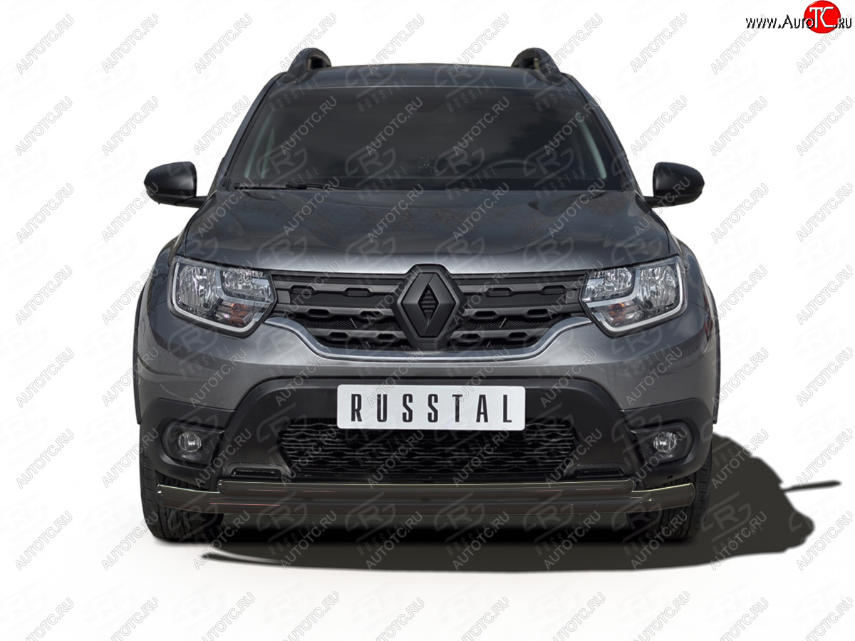 9 849 р. Защита переднего бампера (2 трубы Ø63 и 42 мм, окрашенная) SLITKOFF  Renault Duster  HM (2021-2024) рестайлинг (черный муар)  с доставкой в г. Нижний Новгород