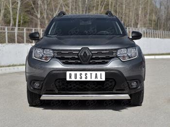 Защита переднего бампера (Ø75х42 мм, нержавейка) Russtal Renault Duster HM (2020-2024)