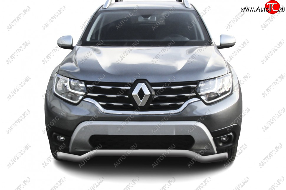 6 999 р. Защита переднего бампера Slitkoff (Ø57 мм). Renault Duster HM (2020-2024) (Сталь окрашенная, цвет серебристый)  с доставкой в г. Нижний Новгород