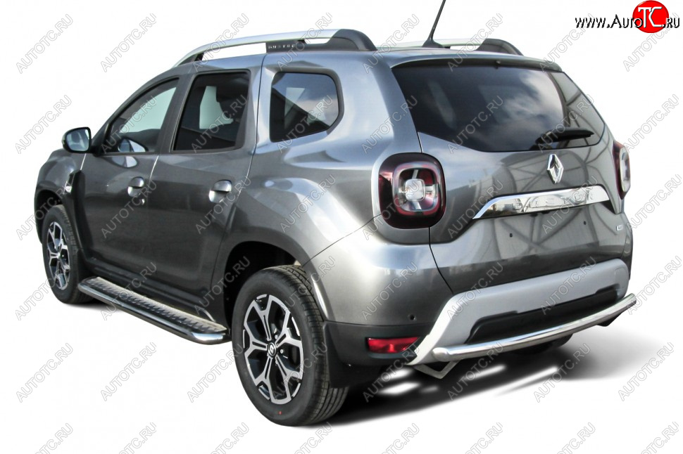 10 699 р. Защита заднего бампера Slitkoff (Ø57 мм)  Renault Duster  HM (2021-2024) рестайлинг (Полированная нержавейка)  с доставкой в г. Нижний Новгород